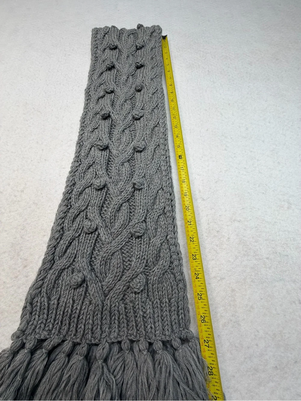J. Crew Gray Cable Habdknit Fringe Scarf - 100% Wool